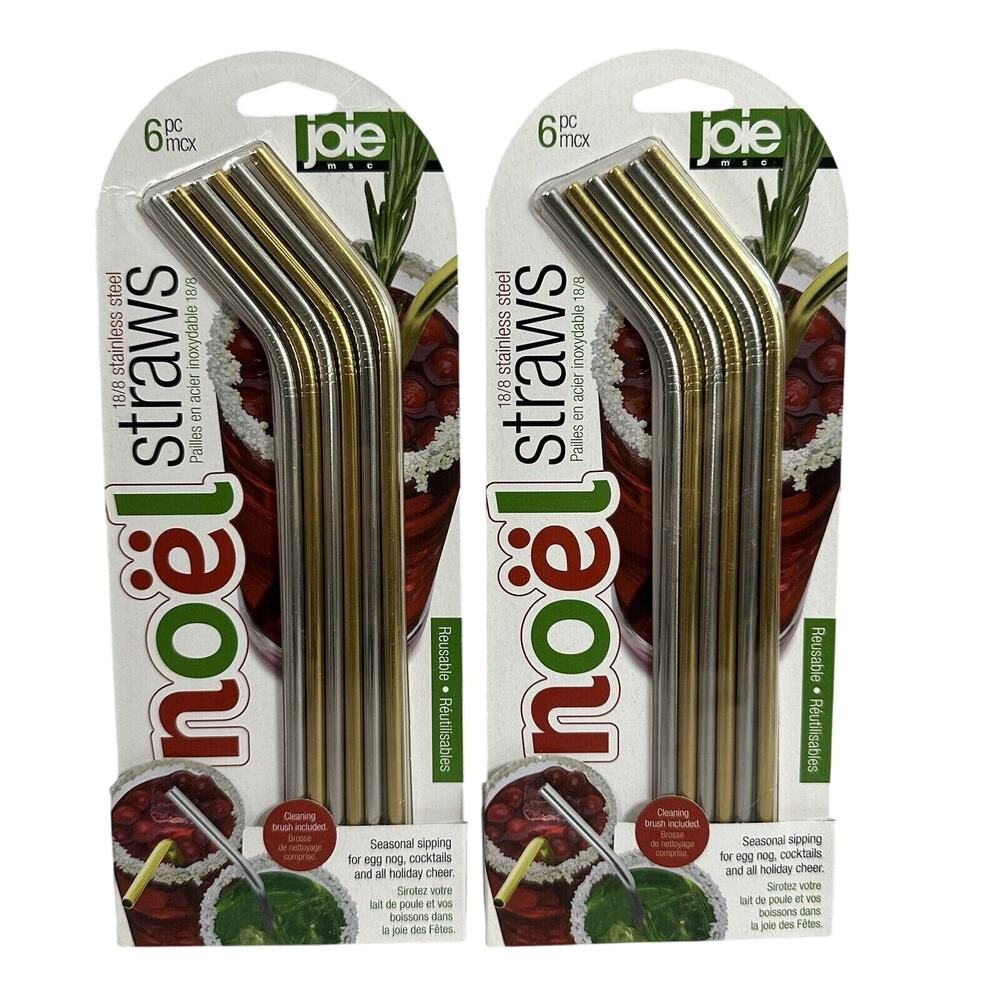 Stainless Steel straws joie Noël Collection Silver & Gold Color 6-Pack Lot of 2